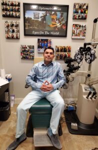Dr. Mena in one one of his exam rooms. He makes a point of educating patients about the important role nutrition plays in helping to prevent, and slowing the progression, of AMD.